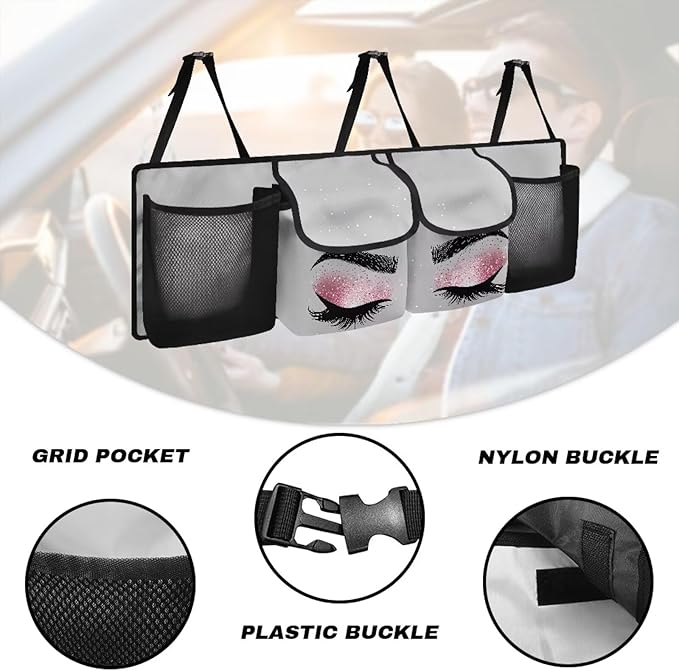 Pink Eyelash Trunk Organizer Car Women Large Capacity Car Back Seat Organizer Collapsible Cargo Bag,Space Saving Expert