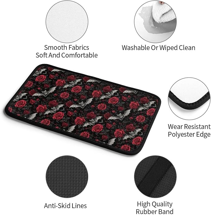 Goth Bat Rose Center Console Cover Pad, Car Armrest Seat Box Cover Cushion Universal for Most Vehicle SUV Truck, Car Interior Accessories Decor, Protect from Pet Claws & Dirt
