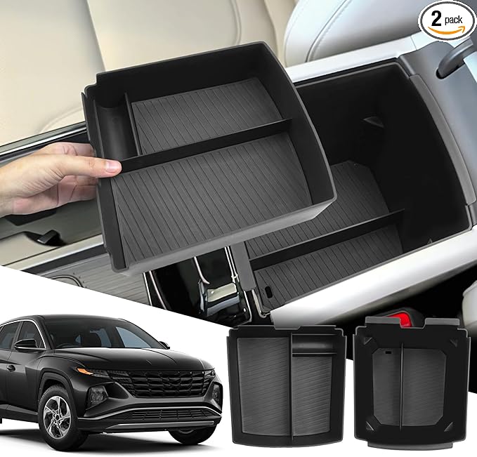 SXCY 2PCS for 2025 2026 Hyundai Tucson Center Console Organizer for Hyundai Tucson (Limited) Accessories 2025 2026 Tucson Limited Console Tray 2025 2026 Tucson Console Organizer(Double-Deck Design)