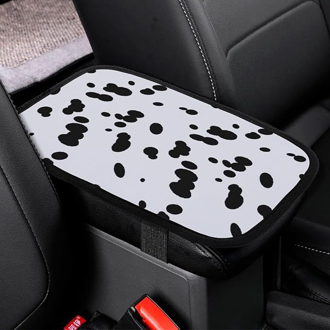 Black and White Spotted Car Center Console Cushion Pad,Waterproof Armrest Seat Box Cover Protector,Comfortable Car Decor Accessories Fit for Most Cars, Vehicles, SUVs