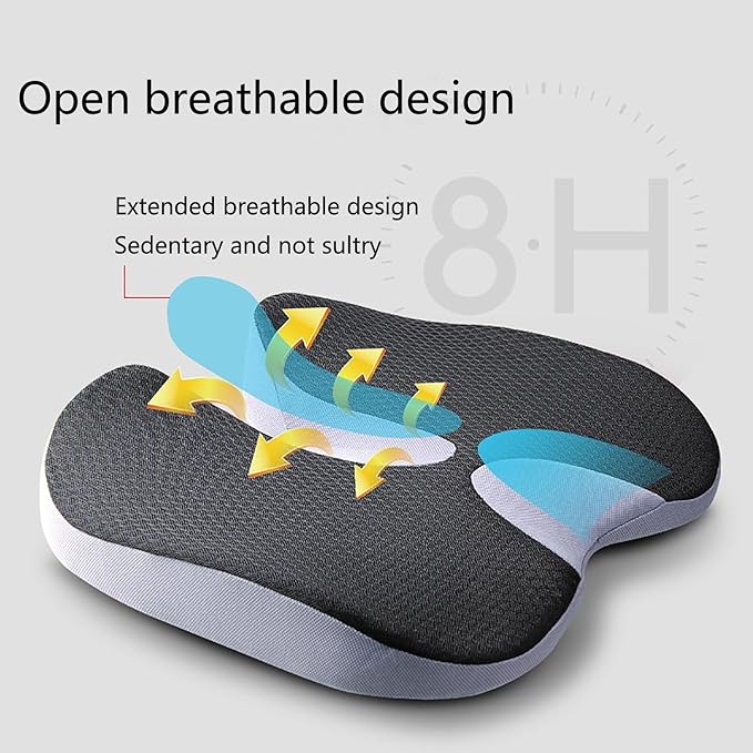 Car Seat Cushion for Long Driving, Ergonomic Memory Foam Seat Cushion, Car Seat Cushion for Back Pain and Lumbar Support Non Slip and Easy Clean for Driving Gaming Chair and Travel C Black