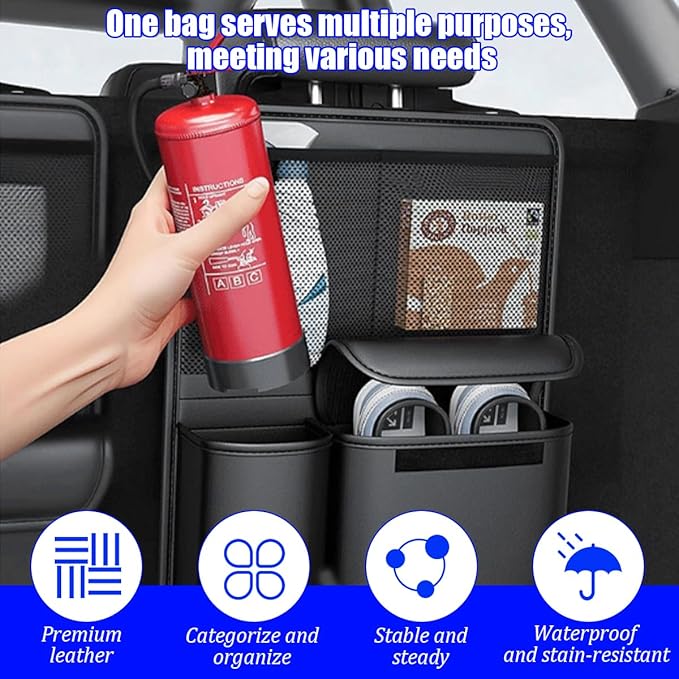 Car Trunk Organizer, Oxford Cloth Hanging Vehicle Backseat Storage Container Bag with 4 Pockets, Automotive Trunk Storage Hanger Organizer, Universal for SUV Van Sedan