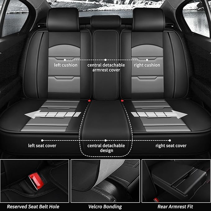 YORKNEIC Seat Covers for Volvo XC70 2003-2016:2 Row 5 Seat Full Set Faux Leather Car Seat Covers for XC70 Automotive Seat Cushion with Airbag Compatible(5 Seat Full Set,Black&Grey)