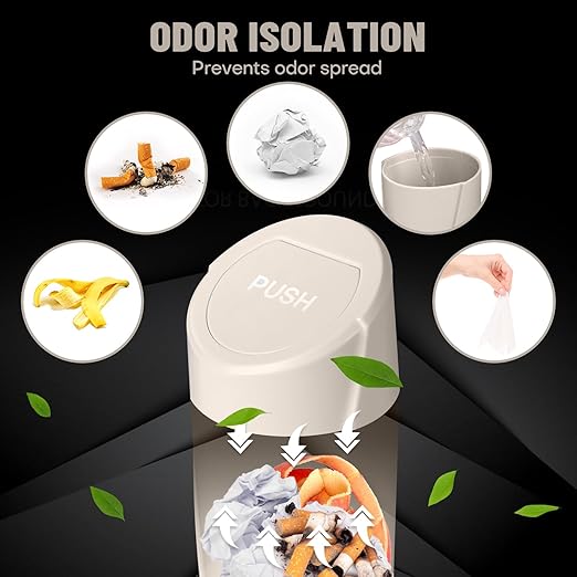 SGLRT Car Trash Can Bin with Lid - Car Garbage Can Cup Holder - Light Beige Mini Leakproof Vehicle Garbage Bin with 40pcs Trash Bags-Automotive Organizers and Storage for Front Back Seat Accessories