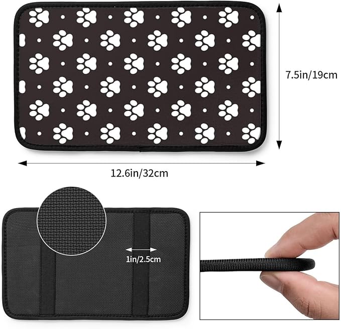 DORKEIXIA Paw Dog Paw Prints Black and White Foot Print Puppy Auto Center Console Armrest Pad Universal Car Center Console Cover Seat Box Cover for Sedan, Van, SUV, Truck Car Accessorie