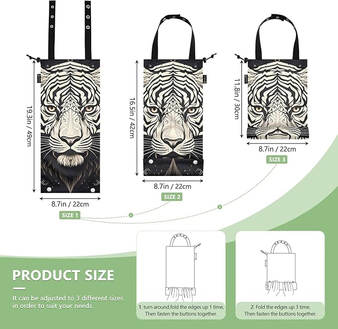 ALAZA Hanging Car Trash Bags Garbage Bag Trash Can for Back Seat Small Tiger 1 Washable Storage Bag Retractable 2 Pack
