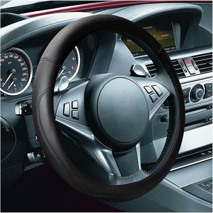 14.5"-15" Car Steering Wheel Cover, Microfiber Leather Cover, Anti-Slip Breathable Steering Wheel Decoration, Universal Steering Wheel Accessories for Diverse Cars (Black)