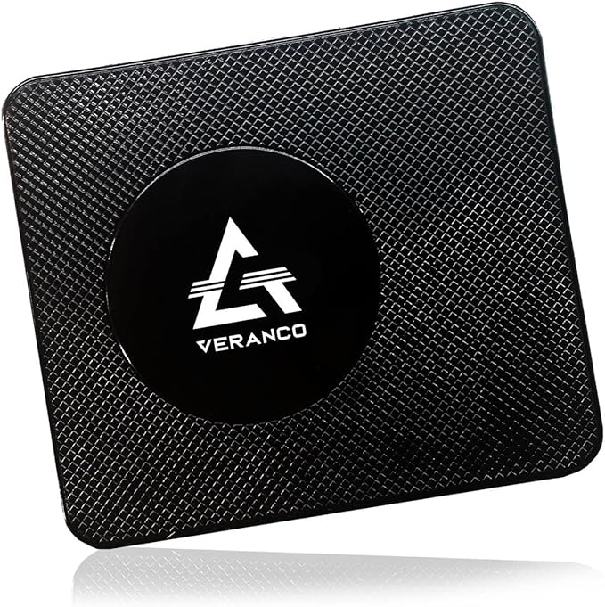 A VERANCO Car Dashboard Mat, 5.5x6.3 inches, PU Gel Material, Black, Universal Fit, Multifunction Anti-Slip Mat for Phone Holder, Radar Detector, Keys, Sunglasses etc