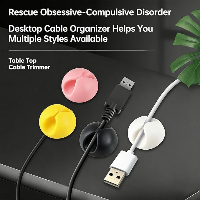 Adhesive Backed Cable Tidier Manager Clip Management Tool for Organizing Messy Cords in Car Home and Environments Cable Organizers