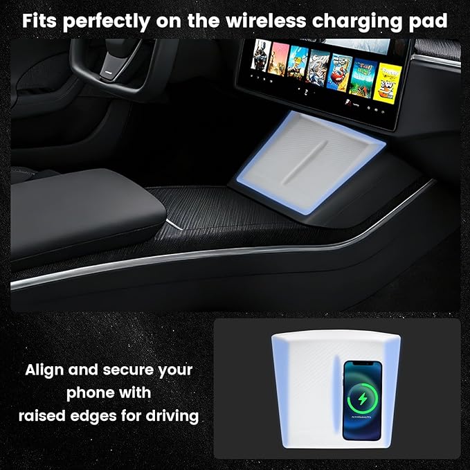 Tesla Wireless Charging Pad Silicone Protective Pad Accessories, Tesla Wireless Charging pad Accessories for 2025-2026 Tesla Model Y Juniper Premium/Performance - White