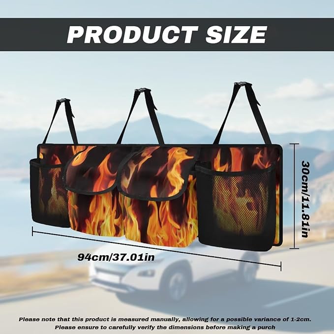 Fire Trunk Organizer Suv Trunk Hanging Storage Bag Back of Seat Car Organizer for Grocery Cargo Car Back Seat Organizer for SUVs, Vans, Cars for Men Women
