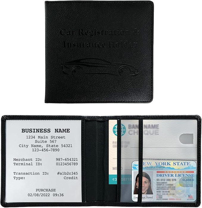 Car Registration and Insurance Holder, Waterproof Auto Glove Box Document Organizer with Magnetic Closure, Leather Car Document Wallet Case for ID Cards Driver License Paperwork (Black)