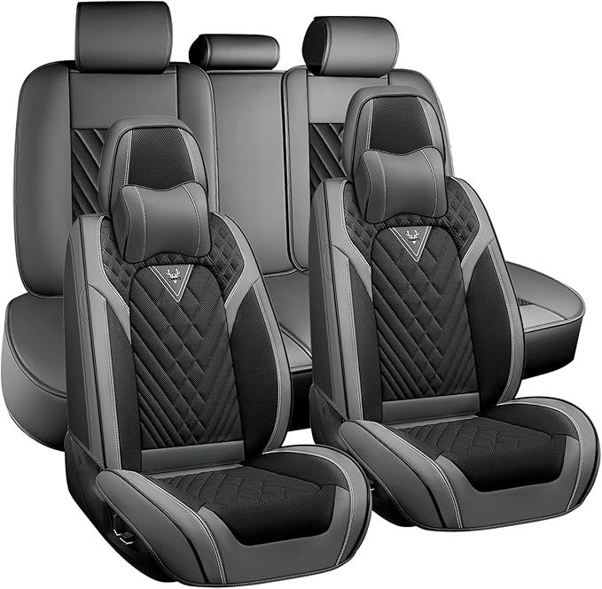 for Kia Sportage Car Seat Covers Full Set,Leather Seat Covers for Car,Lumbar Muscle Pain Healing Function,Waterproof Automobile Seat Protector with Lumbar Support(Ash Black with Pillow)