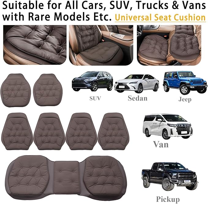 ontto Cooling Car Seat Cushion,Universal Auto Bottom Seat Cushions for Front and Reat Seats,Seat Lumbar Back Covers for Sedans SUV Truck Pick UP Home Office Chair Or Wheelchair,Dark Brown(7 PCS)