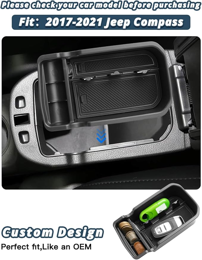 Ruiya 2017-2021 Compass Center Console Organizer for Jeep Compass Accessories ABS Material Armrest Console Glove Tray Compatible with 2017 2018 2019 2020 2021 Jeep Compass