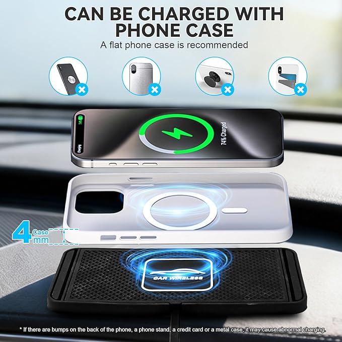 ZPSHYD Wireless Charging Pad for Car Phone Charger Non Slip Fast Charging Pad Compatible with Android iOS Qi Devices (Type-C Port 30cm Cable)