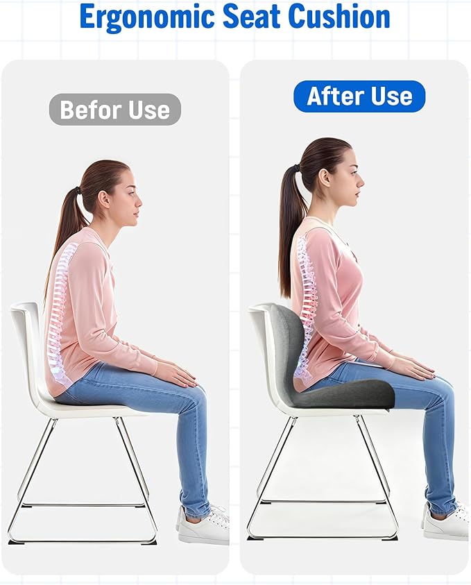 Upgraded Seat Cushion Premium Ergonomic Memory Foam, Lumbar Support Pillow for Office Chair, Memory Foam Car Seat Cushion with L-Shaped Ergonomic Design for Car, Truck, Desk, Chairs, Office Seat
