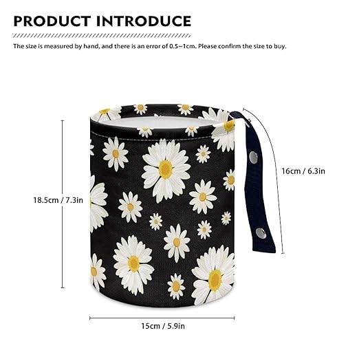 Brosoneto Cute Daisy Print Portable Car Garbage Bin Reusable Collapsible Hanging Portable Dustbin Bin Waste Basket Car Accessories Interior for Car SUV Trucks Universal