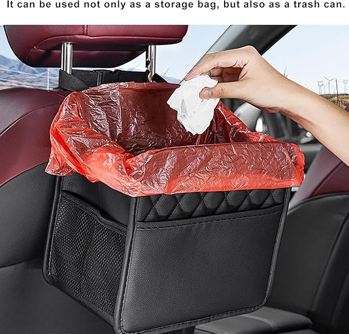 Car Back Seat Organizer, Large Capacity Foldable Car Headrest Hanging Organizer with Storage Pockets, Waterproof Leather Multipurpose Back Seat Storage Bag for Most Vehicles (Black)