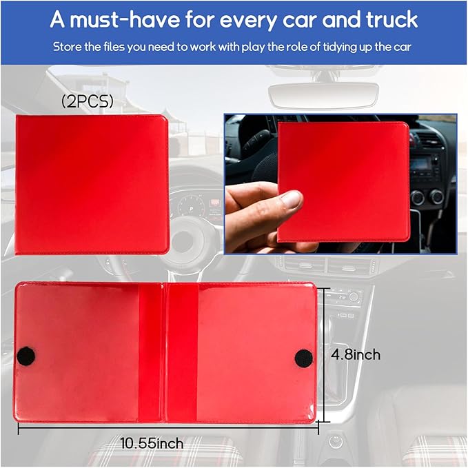 2 PCS Car Registration and Insurance Holder, 10.6''×4.8'' Essential Auto Card Glove Box Organizer with Closure, Vehicle Interior Accessories Perfect for Documents, Cards
