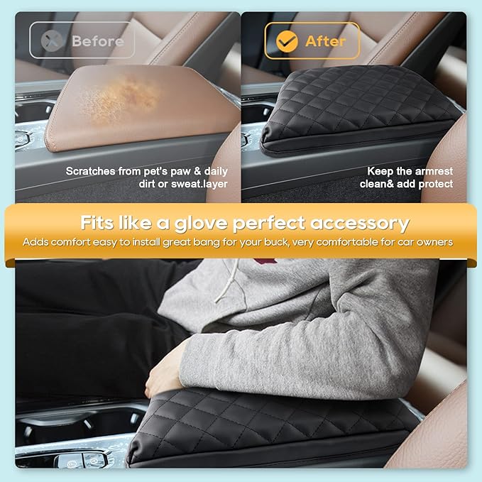 LFOTPP 2025 XC60 Armrest Cover for XC60 (2018-2025) Center Console Cover for 2018-2022 2023 2024 2025 XC60 Arm Rest Cover Interior XC60 Accessories 2025 XC60 Console Leather Anti-Scratch Waterproof