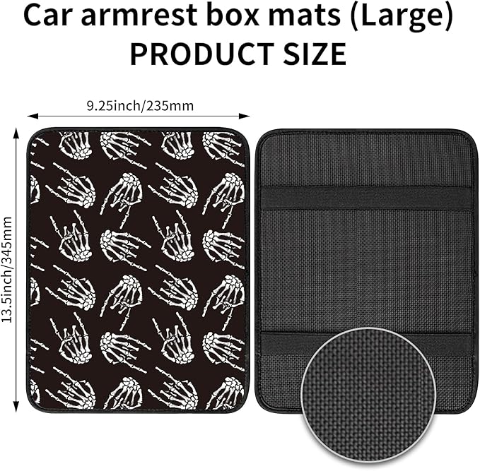 Car Center Console Cover, Universal Soft Large Neoprene Auto Armrest Seat Box Cover, Funny Car Decor Accessories Fit for Most Cars, Vehicles, SUVs Cool Black Skull Hands