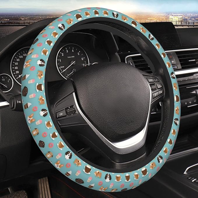 Cattle Dog Neoprene Steering Wheel Covers Women Men Car Accessories, Universal 15 Inch Fit Auto, Suvs, Truck