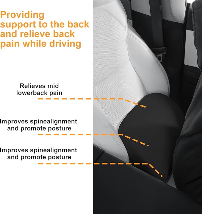 Arcoche Memory Foam Lumbar Support Pillow for Tesla Model 3 Model Y Model S/X Cybertruck Model 3 Hidden Model Y Juniper Accessories - Mid/Lower Back Support Cushion for Car Seat (Black)