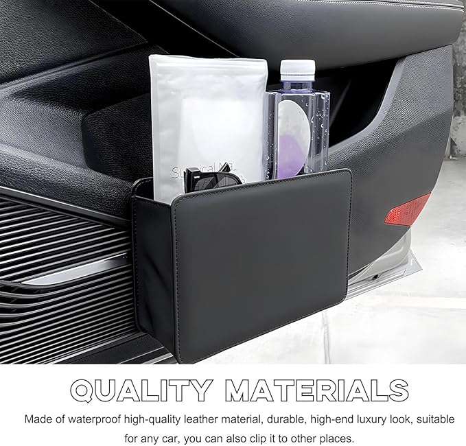 Car Trash Can, Foldable Waterproof Leather Car Garbage Organizer Holder, Automotive Mini Dustbin Container with One Roll Trash Bag, Universal Interior Car Accessories (Beige)