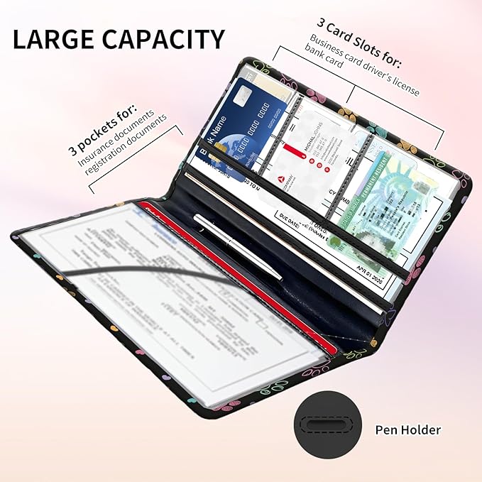 BAUCIWLD Premium Car Registration and Insurance Card Holder, Cute PU Leather Car Document Holder, Vehicle Glove Box Car Organizer with Magnetic Closure for Driver License, Cards Colorful Doodle Paws