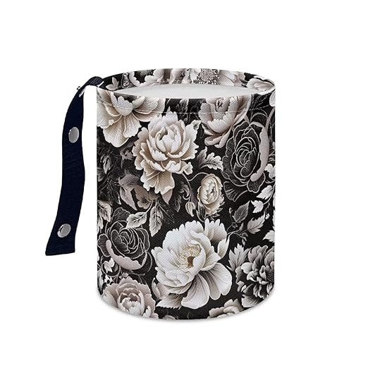 Brosoneto Car Trash Can - Black and White Flowers Printing Garbage Bin Decoration for Car Interior, Front Seat, Back Seat, Floor, Headrest - SUV, Trucks