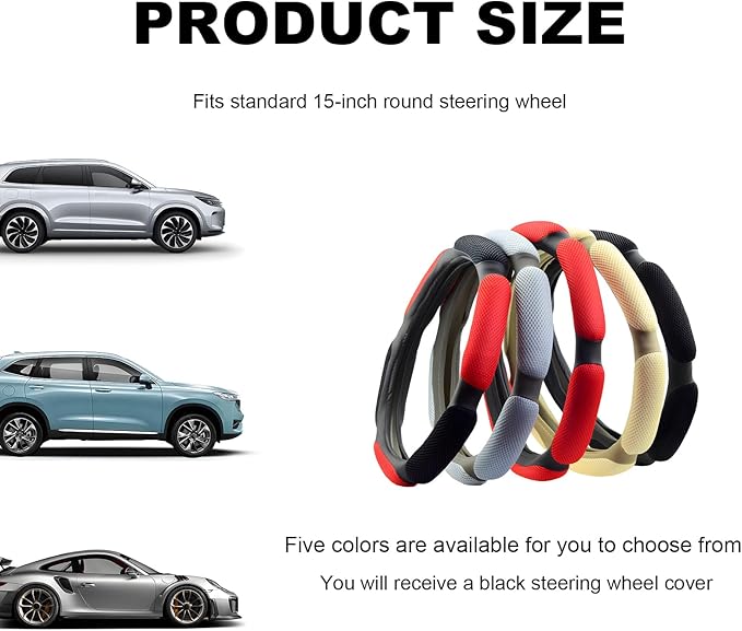 Car Steering Wheel Cover, 15" Breathable Ice Silk Auto Wheel Protector with Comfortable Grip, Anti-Slip Slip-on Steering Wheel Wrap Soft Hand Pad Cushion for Women Men (Black)
