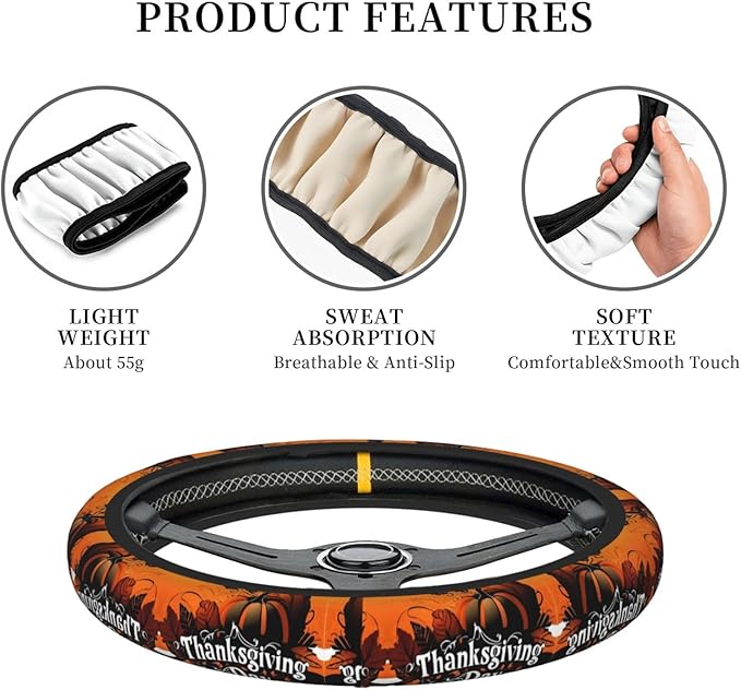 Thanksgiving Day Neoprene Steering Wheel Covers Women Men Car Accessories, Universal 15 Inch Fit Auto, Suvs, Truck