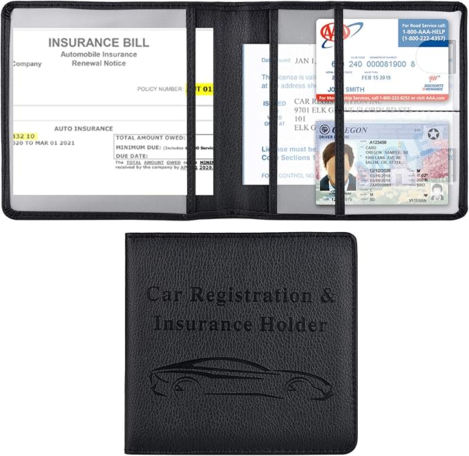 Cacturism Car Registration and Insurance Holder, Vehicle Glove Box Car Organizer Men Women Wallet Accessories Case for Cards, Essential Document, Driver License, Black
