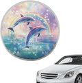 Rainbow Dolphin Sea Pattern Universal Car Steering Wheel Sun Shade Cover Fit Most SUV Truck Van Car Steering Wheel Sun Heat Shield Easy to Install Car Interior Accessories