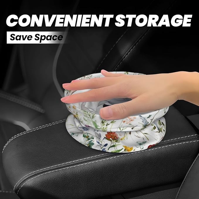 Watercolor Flower Car Trash Can,Car Accessories Waterproof Car Organizer Foldable Portable Trash Bin Can Be Hung on The Back Seat Garbage Can for Various Cars
