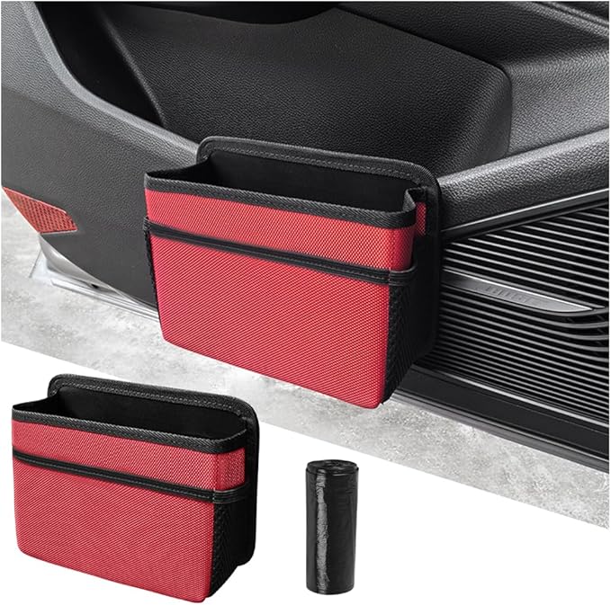 Mandark Car Trash Can, Foldable Mini Vehicle Trash Bin Garbage Organizer Holder, Waterproof Automotive Interior Hanging Dustbin Storage Bag Container Accessories, Universal for Most Cars (Red)