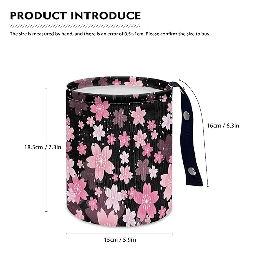Cherry Blossom Car Garbage Can Small Trash Can with Leak Proof Inside Liner And Hanging Strap Car Organizer Portable Car Essentials for Road Trip