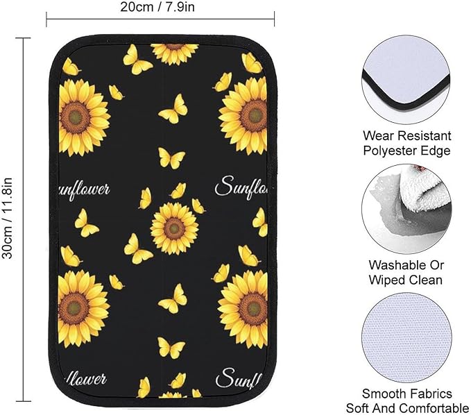 PPIKTC Auto Center Console Armrest Cover Beautiful Butterfly Sunflower, Universal Soft Comfort Handrail Box Cushion for Car, Suitable for Most Vehicles