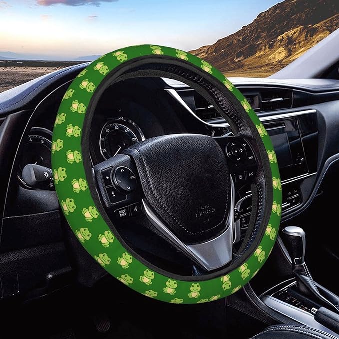 FeHuew Cute Green Frogs Steering Wheel Cover for Women, Girls 15 inch Universal Auto Car Anti Slip Wrap Steering Wheel Covers Fit for Vehicles, Truck, SUV