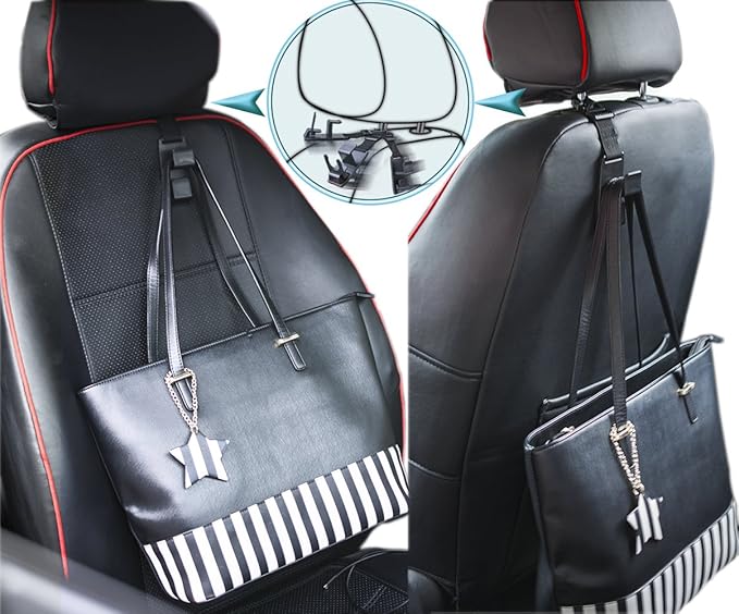 Heroway matteblack Magic Hanger Headrest Holder Organizer, Behind Over The Seat Car Hooks-Hang Purse Grocery Bags-4Pack (Frosted Black)