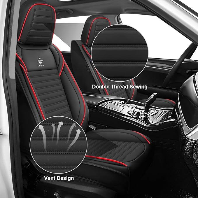 ARTIBY Seat Covers Full Set Custom Fit for Mitsubishi Outlander 2004-2025, Standard Waterproof Car Seat Cover, Breathable and Comfortable Leather Cushion Cover, Auto Interior Accessories (Black Red)