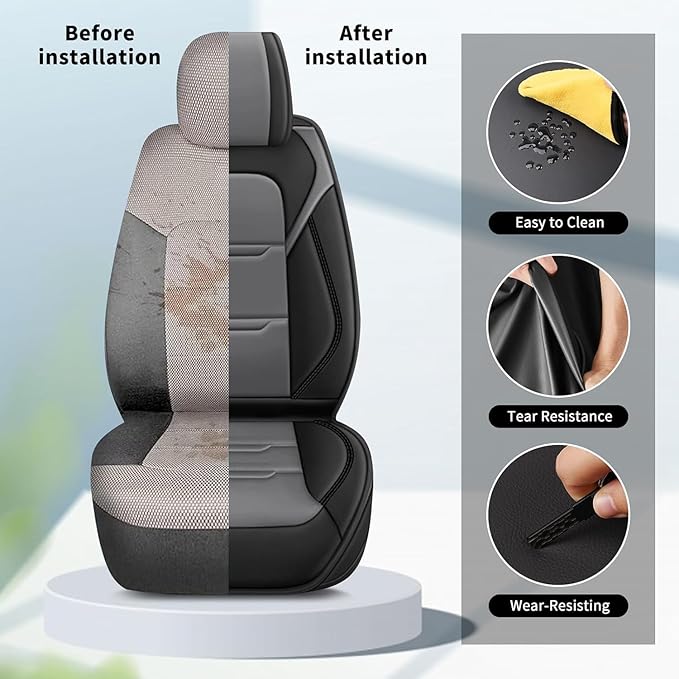 YORKNEIC Seat Covers Full Set Fit for Jaguar E-Pace 2018-2025 Faux Leather Seat Covers Automotive Seat Protectors Cushions (5 Seats,Black&Grey)