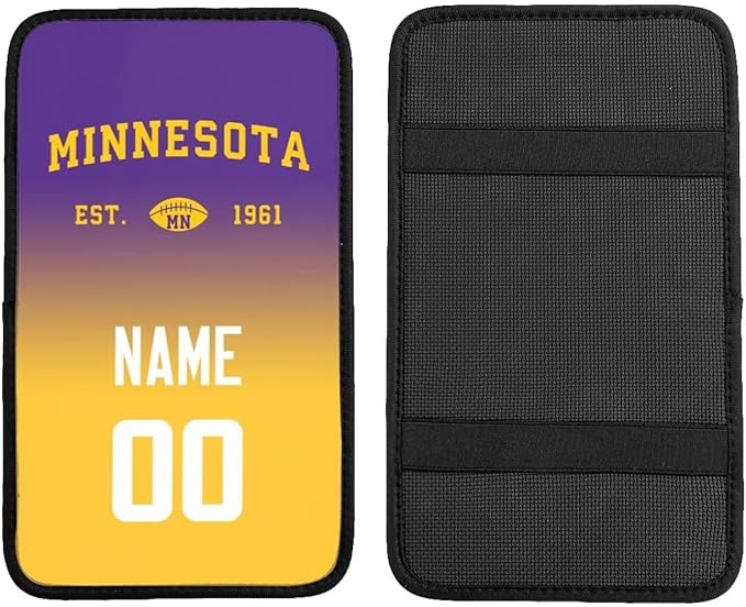 Custom Car Armrest Cover,Add Personalized Name and Number As Gifts for Loyal Football Fans,Auto Center Console Pad Car handrail Box Cushion,Fit for Most Car
