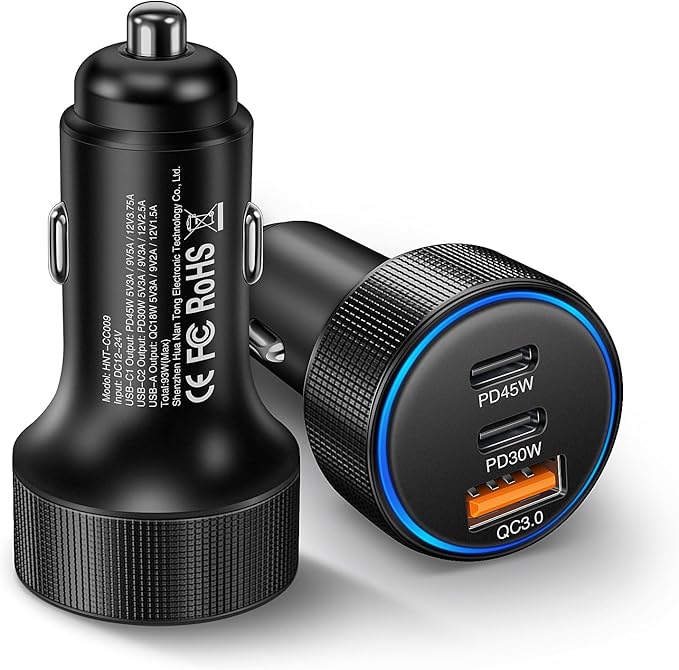 2-Pack Car Charger,93W 3 Ports Fast Charging Dual USB-C + USB-A Cigarette Lighter Adapter, PD & QC 3.0 Car Charger USB C Plug Compatibilie with iPhone 17 Pro/16/15/14,Samsung Galaxy S25/S24,Pixel