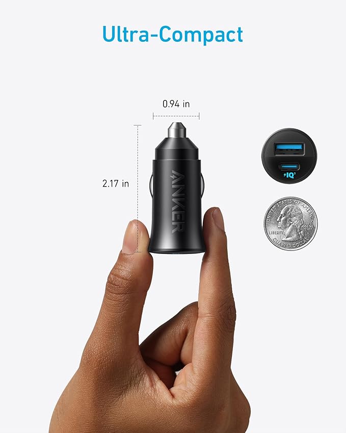 Anker USB-C Car Charger, 30W 2-Port Type-C Car Adapter, iPhone Car Charger with Power IQ 3.0, for iPhone 17/16/15/14/13 Series, Samsung Galaxy S25/S24/S23/S22/S21 Series, iPad Pro, AirPods, and More