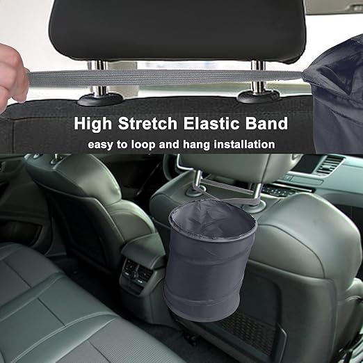 Kincown Car Trash Can, 2 Packs Mini Collapsible Car Trash Bin for Front Back Seat, Pop up Car Garbage Can, Portable Car Trash Bag Hanging for Vehicle SUV Rv Truck Accessories Interior, Grey