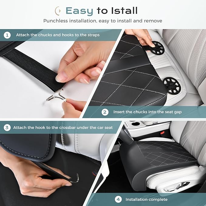 Coverado Car Seat Extender Leg Support, Leather Leg Extender Cushuin for Car Seats, Waterproof Car Seat Cushions Universal Fit for Most Vehicles (Black01)