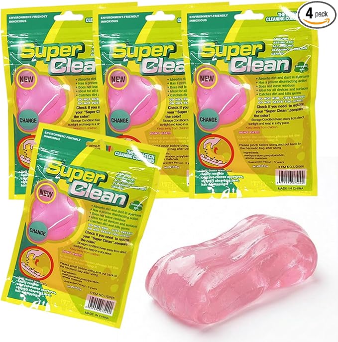 4PCS Car Cleaning Gels, Universal Automotive Air Vent Dust Cleaning Putty, Reusable Auto Interior Detailing Slime Supplies, Fit for Dashboards, Cup Holders (Pink)