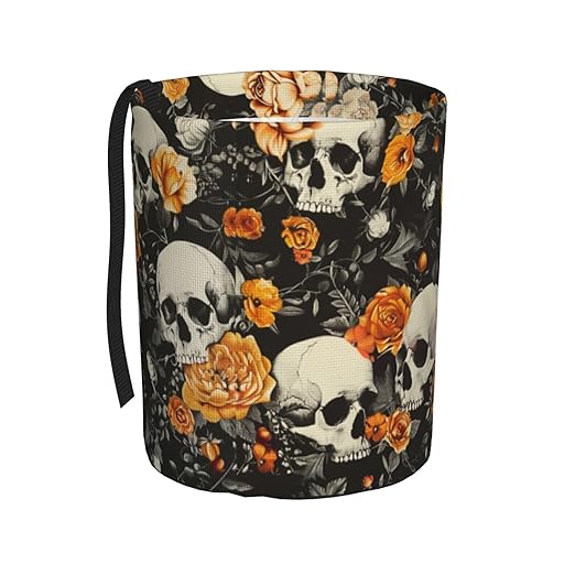 Vintage Skulls Orange Car Trash Can Garbage Cans Foldable,Cute Hanging Car Organizer and Storage Bag Leak Proof, Auto Back Seat Trash Bin Universal for Truck, SUV, Outdoor Travel